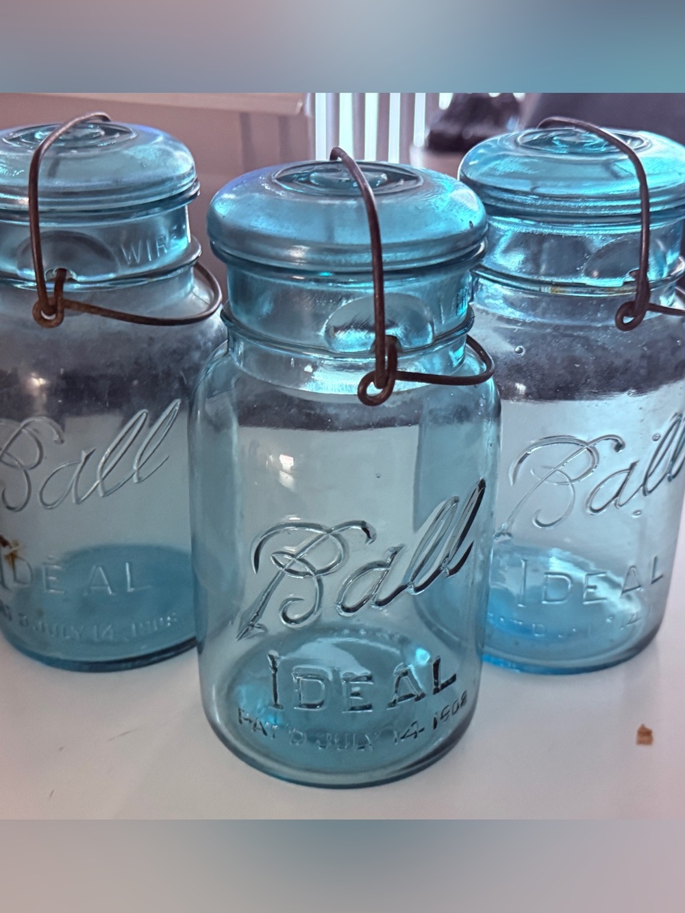 3 antique BALL IDEAL Jars with Glass Lids